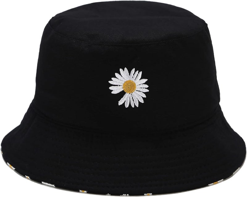 EYBF Flower Reversible Bucket Hat Cotton Summer Travel Beach Sun Hats Emboridery for Women Men - Image 1